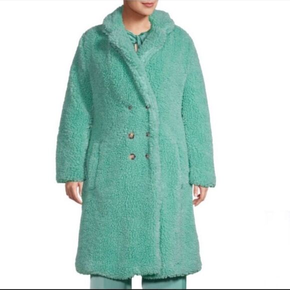 Worthington Jackets & Blazers - Worthington SeaFoam Green Blue Faux Fur Teddybear Shearling Double Breasted Coat